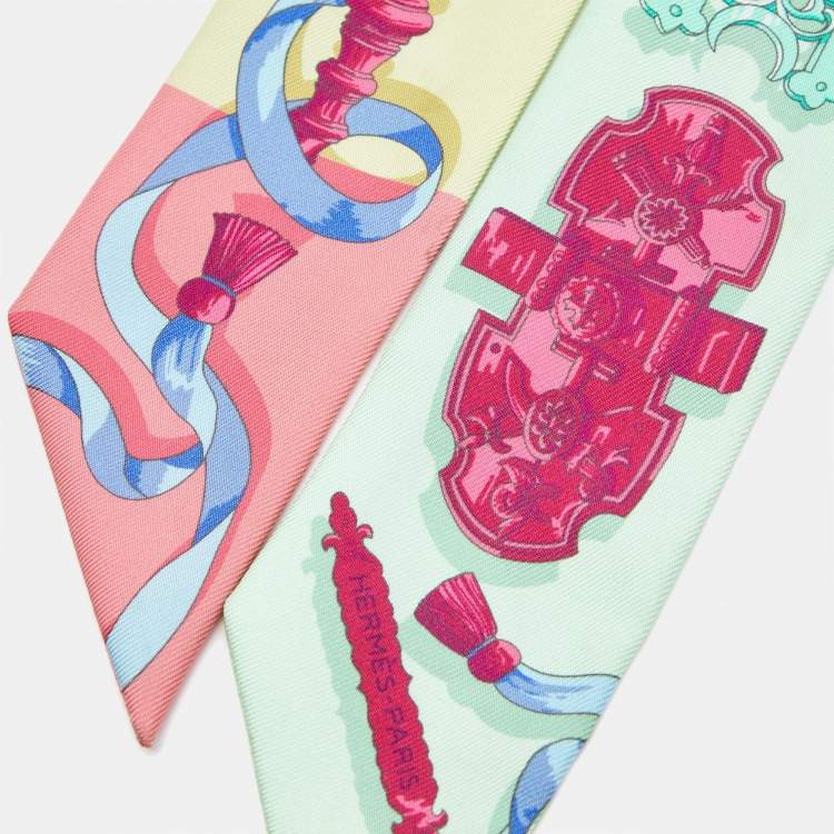 Pre Owned Hermes Multicolor Print Silk Double Sided Twilly 