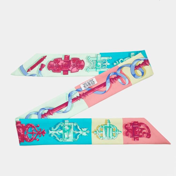 Pre Owned Hermes Multicolor Print Silk Double Sided Twilly 