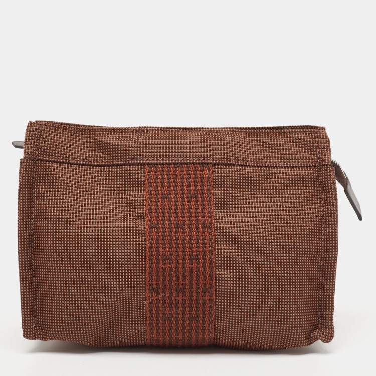 Pre Owned Hermes Brown Canvas Herline Pouch