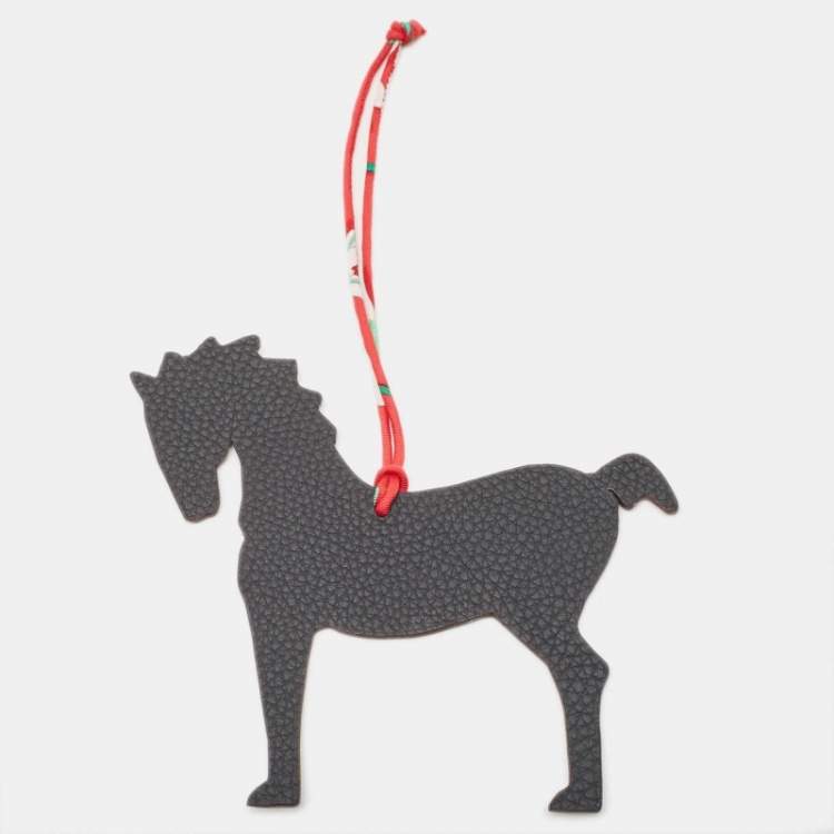 Pre Owned Hermes Trench/Noir Epsom and Togo Leather Petit H Horse Bag Charm