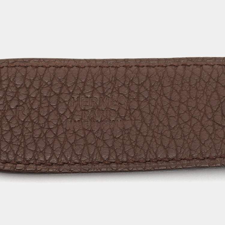 Pre Owned Hermes Noir/Chocolat Chamonix and Togo Leather H Striee Buckle Reversible Belt 85 CM