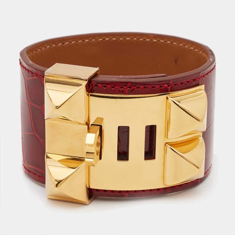 Pre Owned Hermès Collier de Chien Alligator Leather Gold Plated Bracelet