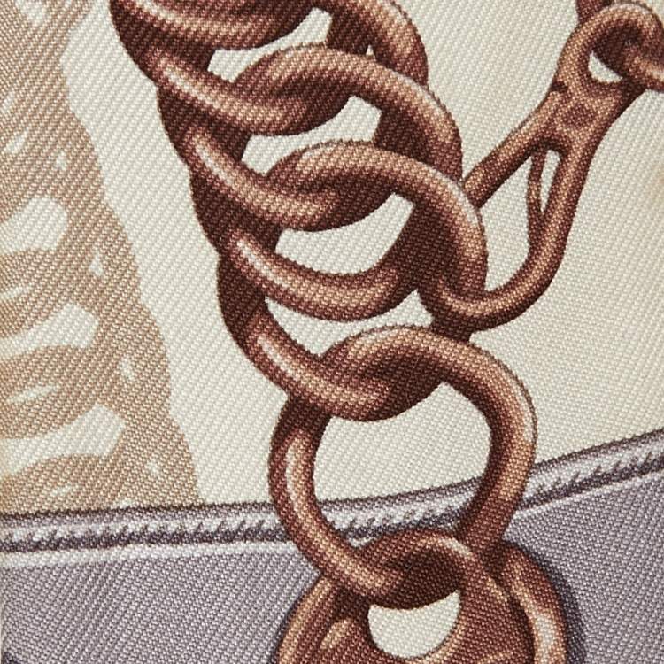 Pre Owned Hermes Beige Maillons Silk Twilly Scarf
