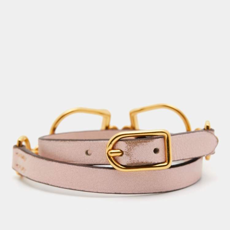 Pre Owned Hermès Etrier Leather Gold Tone Double Tour Bracelet