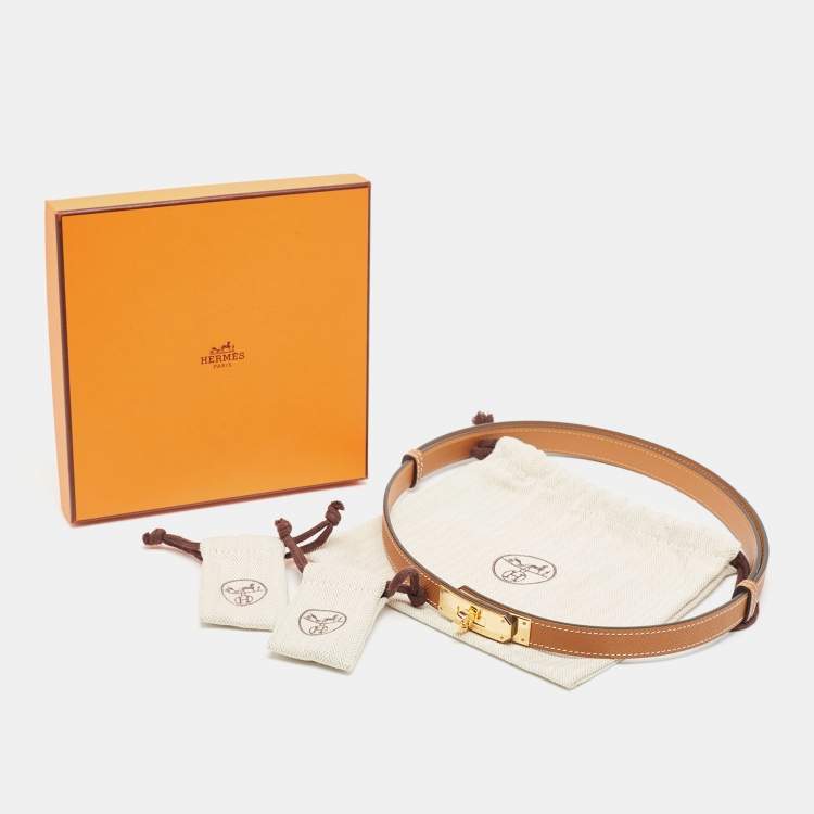 Pre Owned Hermes Gold Epsom Leather Gold Tone Finish Kelly 18 Adjustable Belt 