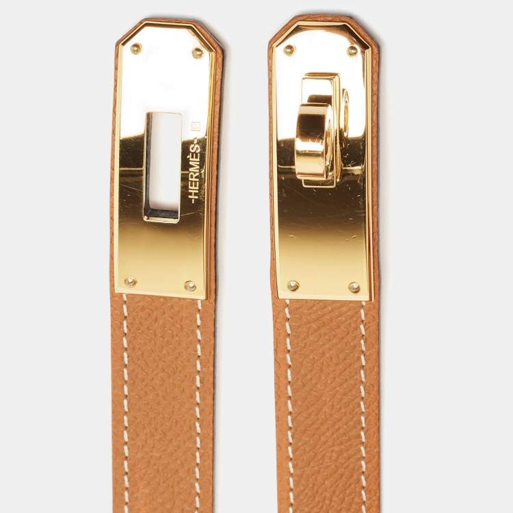 Pre Owned Hermes Gold Epsom Leather Gold Tone Finish Kelly 18 Adjustable Belt 