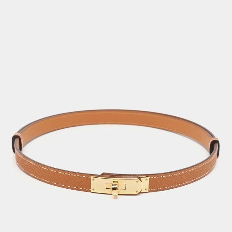Pre Owned Hermes Gold Epsom Leather Gold Tone Finish Kelly 18 Adjustable Belt 