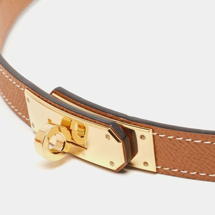 Pre Owned Hermes Gold Epsom Leather Gold Tone Finish Kelly 18 Adjustable Belt 