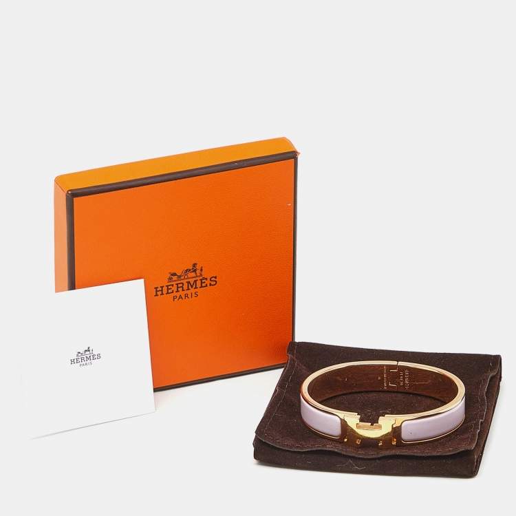 Pre Owned Hermes Clic H Pink Enamel Gold Plated Bracelet