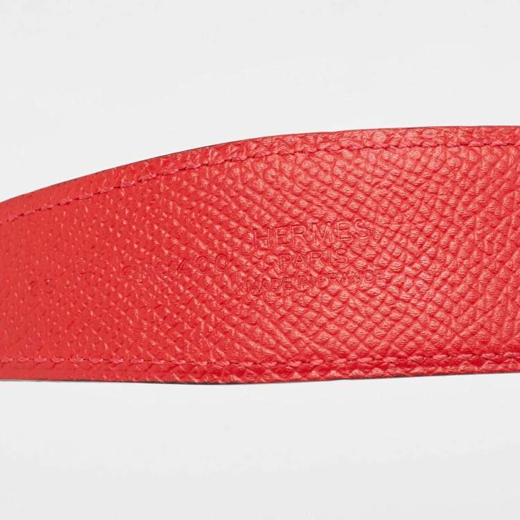 Pre Owned Hermes Rouge H/Rouge Casaque Swift and Epsom Leather Reversible Belt Strap 95 CM