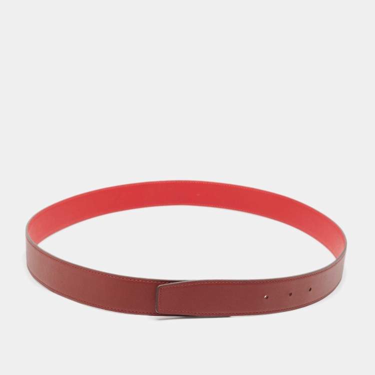 Pre Owned Hermes Rouge H/Rouge Casaque Swift and Epsom Leather Reversible Belt Strap 95 CM