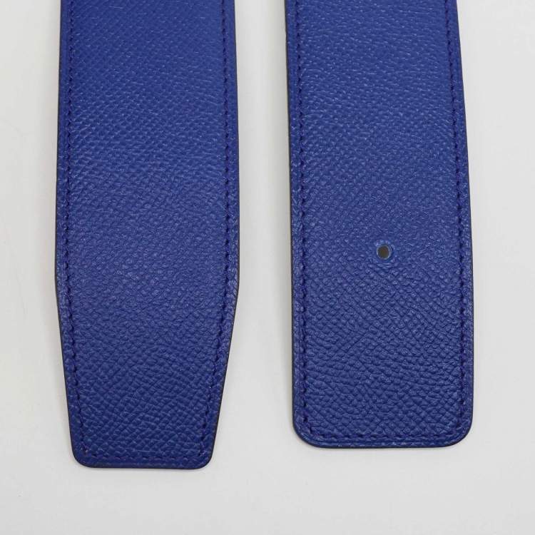 Pre Owned Hermes Noir//Blue Electric Swift and Epsom Leather Reversible Belt Strap 100 CM