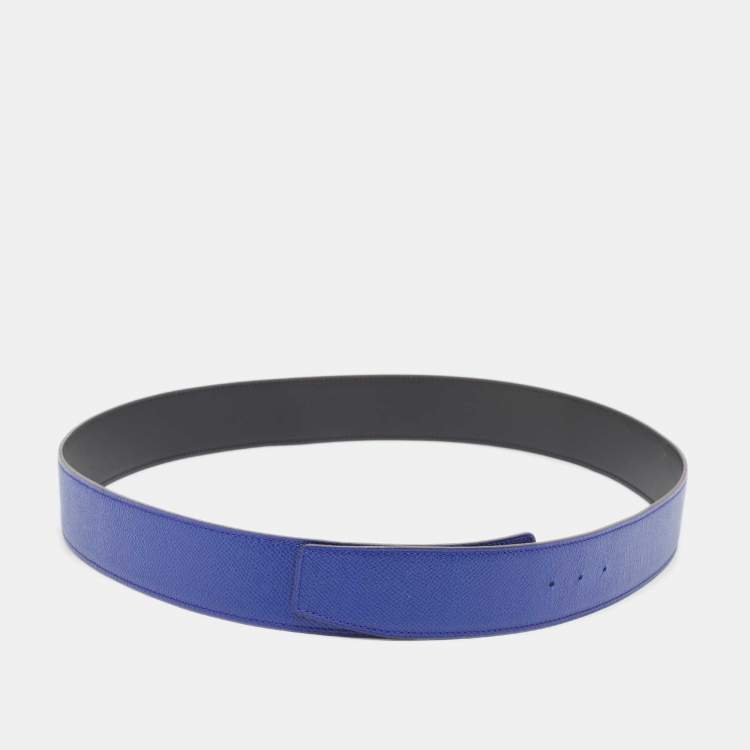 Pre Owned Hermes Noir//Blue Electric Swift and Epsom Leather Reversible Belt Strap 100 CM