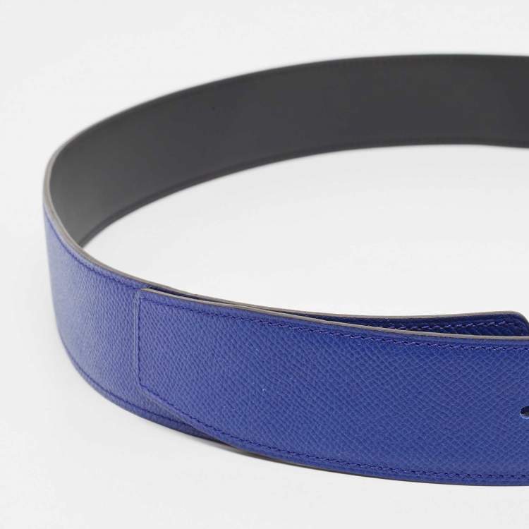 Pre Owned Hermes Noir//Blue Electric Swift and Epsom Leather Reversible Belt Strap 100 CM