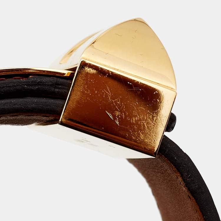 Pre Owned Hermes Collier De Chien Alligator Leather Gold Plated Bracelet