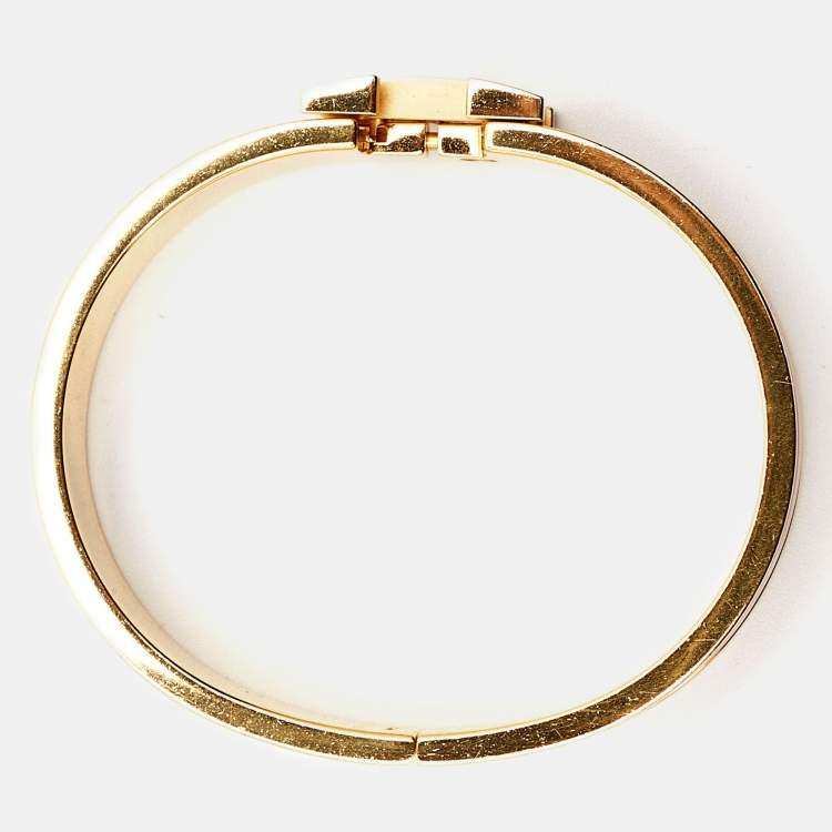 Pre Owned Hermes Clic H Orange Enamel Gold Plated Bracelet