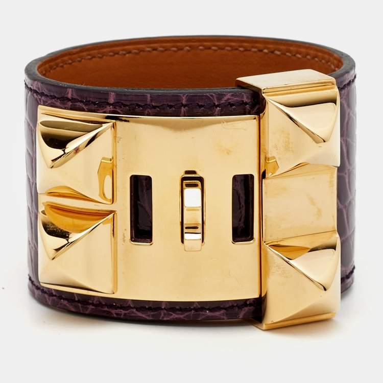 Pre Owned Hermes Collier De Chien Alligator Leather Gold Plated Bracelet
