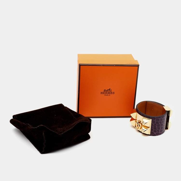 Pre Owned Hermes Collier De Chien Alligator Leather Gold Plated Bracelet