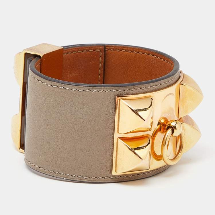 مملوك ة مسبقًا Hermes Collier de Chien Leather Gold Plated Bracelet