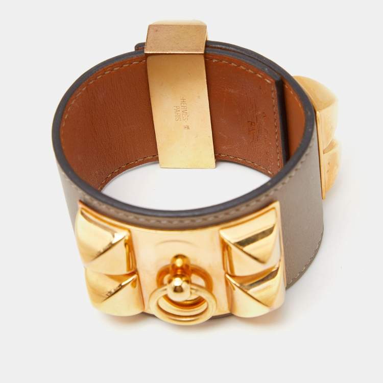 مملوكة مسبقًا Hermes Collier de Chien Leather Gold Plated Bracelet