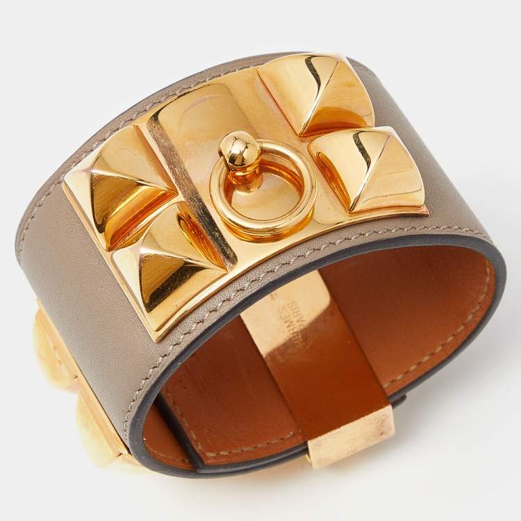 مملوكة مسبقًا Hermes Collier de Chien Leather Gold Plated Bracelet