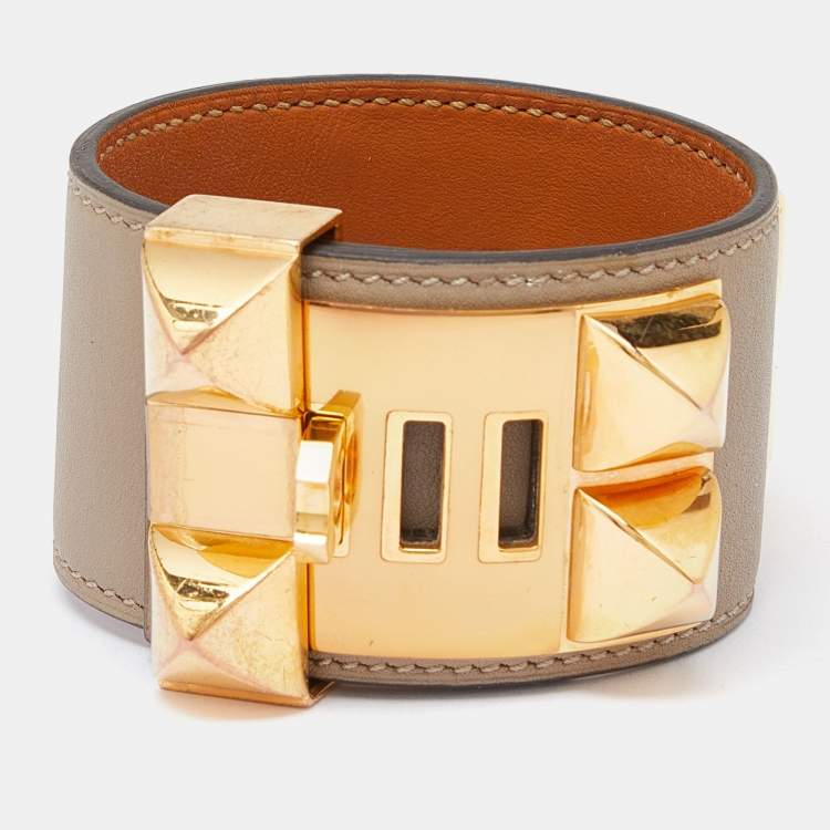 مملوكة مسبقًا Hermes Collier de Chien Leather Gold Plated Bracelet