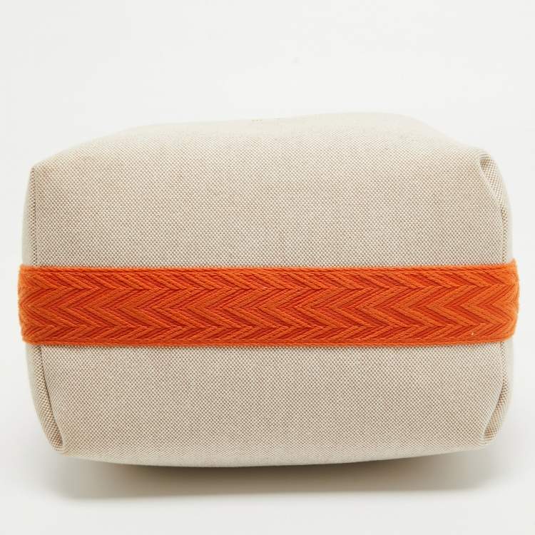 Pre Owned Hermes Natural/Orange Canvas Large Bride-a-Brac Pouch