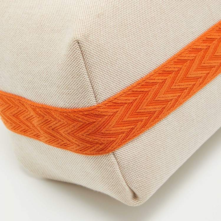 Pre Owned Hermes Natural/Orange Canvas Large Bride-a-Brac Pouch