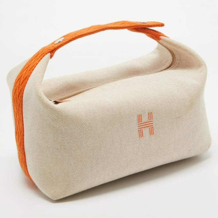 Pre Owned Hermes Natural/Orange Canvas Large Bride-a-Brac Pouch