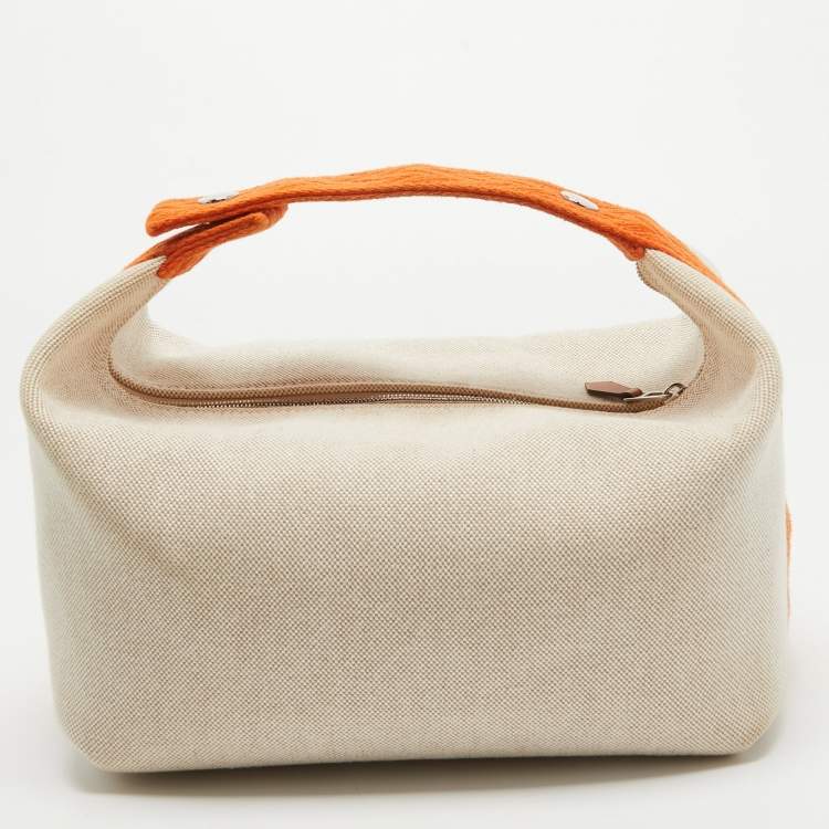 Pre Owned Hermes Natural/Orange Canvas Large Bride-a-Brac Pouch