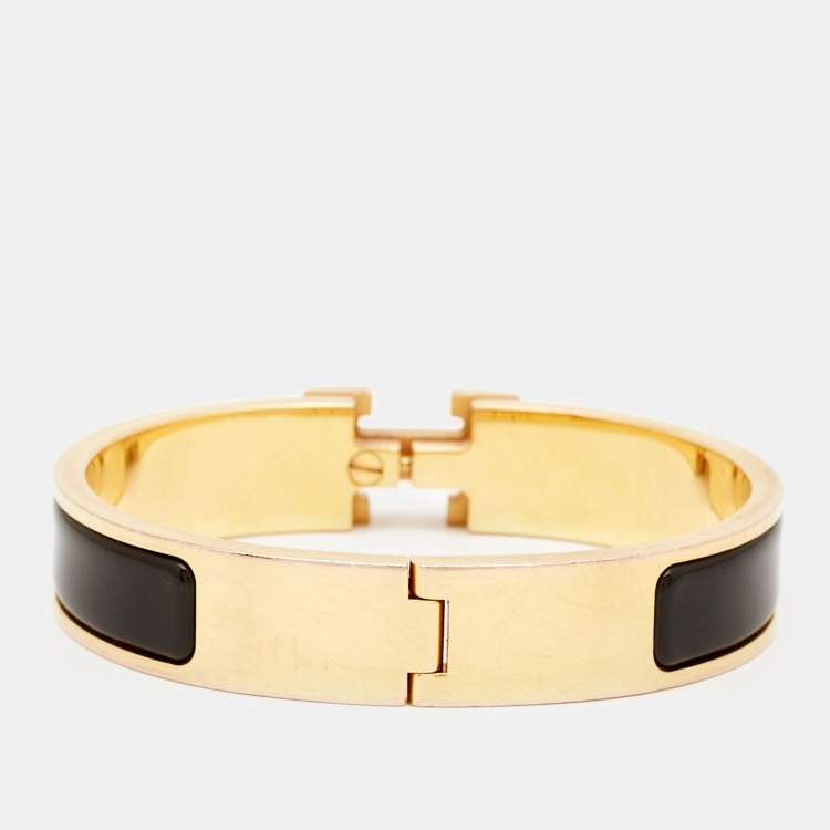 Pre Owned Hermes Clic H Enamel Gold Plated Bracelet