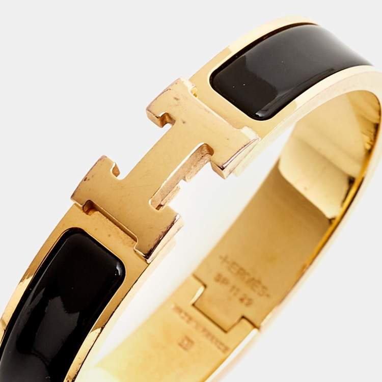 Pre Owned Hermes Clic H Enamel Gold Plated Bracelet