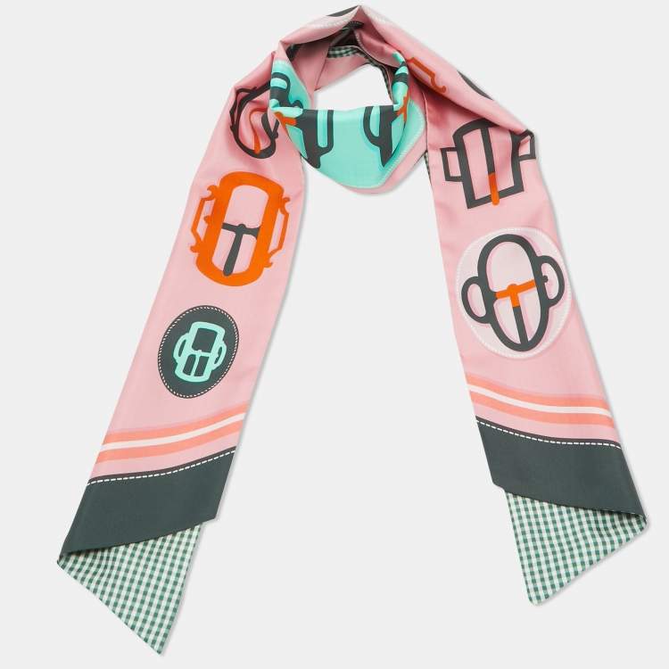 Pre Owned Hermès Pink Bovclerie Moderne Silk Vichy Maxi Twilly