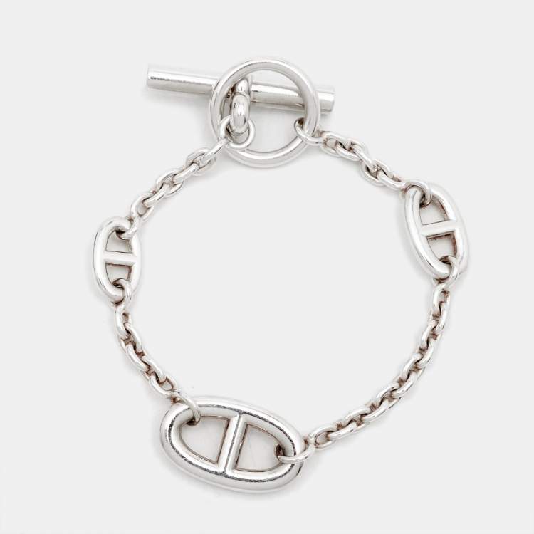 Pre Owned Hermès Farandole Sterling Silver Chain Link Toggle Bracelet