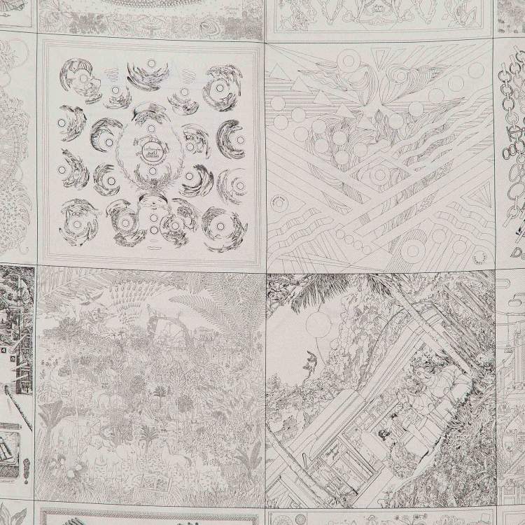 Pre Owned Hermes Grey Silk Double Sided 16 Carres Square Scarf