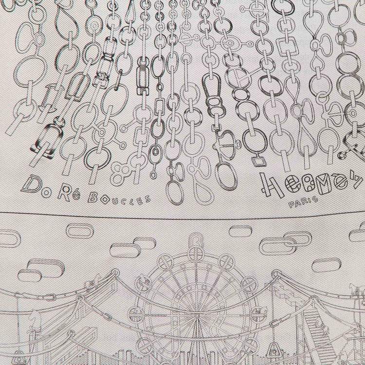 Pre Owned Hermes Grey Silk Double Sided 16 Carres Square Scarf