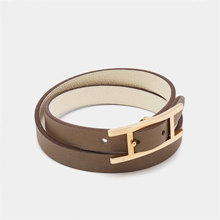 Pre Owned Hermès Behapi Leather Gold Tone Bracelet