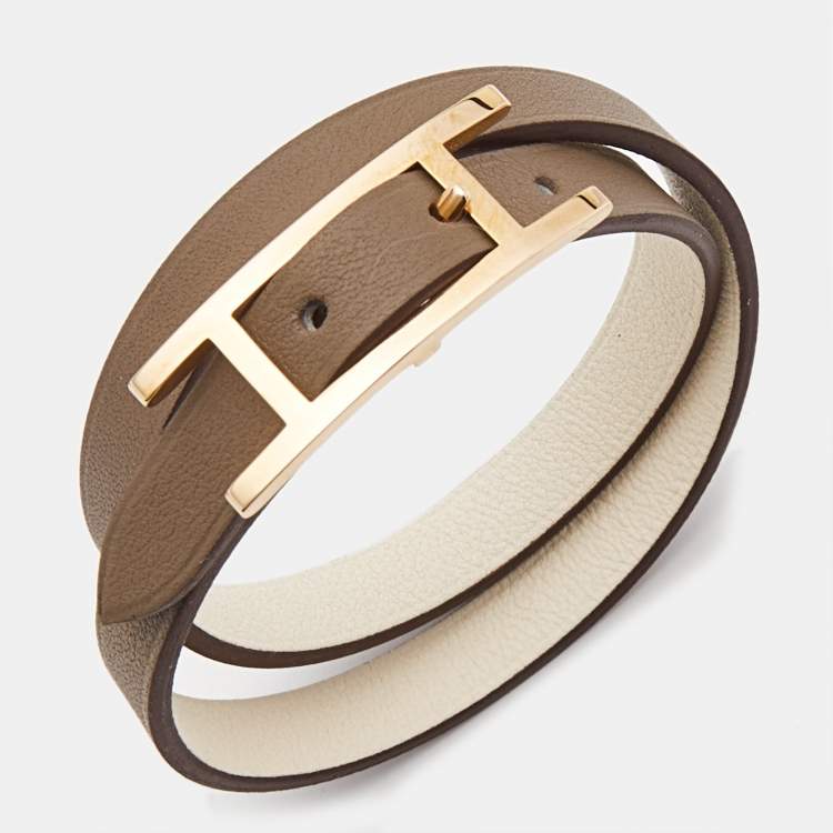 Pre Owned Hermès Behapi Leather Gold Tone Bracelet