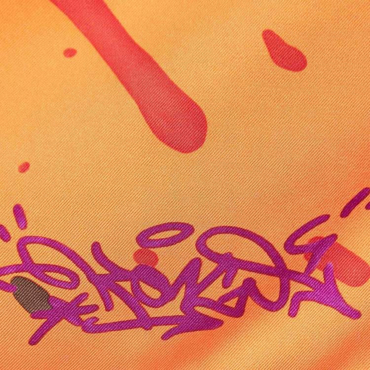 Pre Owned Hermès Orange Kongo Graffiti Print Silk Scarf