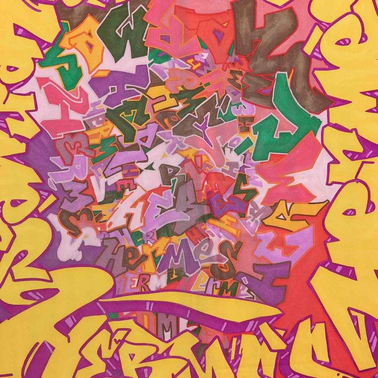 Pre Owned Hermès Orange Kongo Graffiti Print Silk Scarf