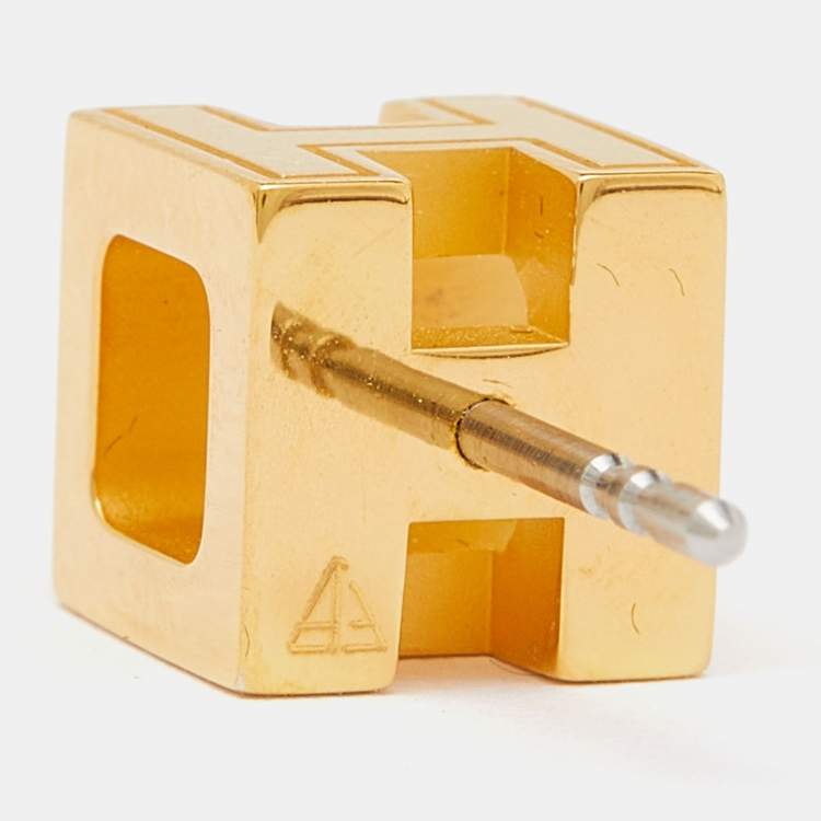 Pre Owned Hermès Cage d'H Yellow Lacquer Gold Plated Stud Earrings