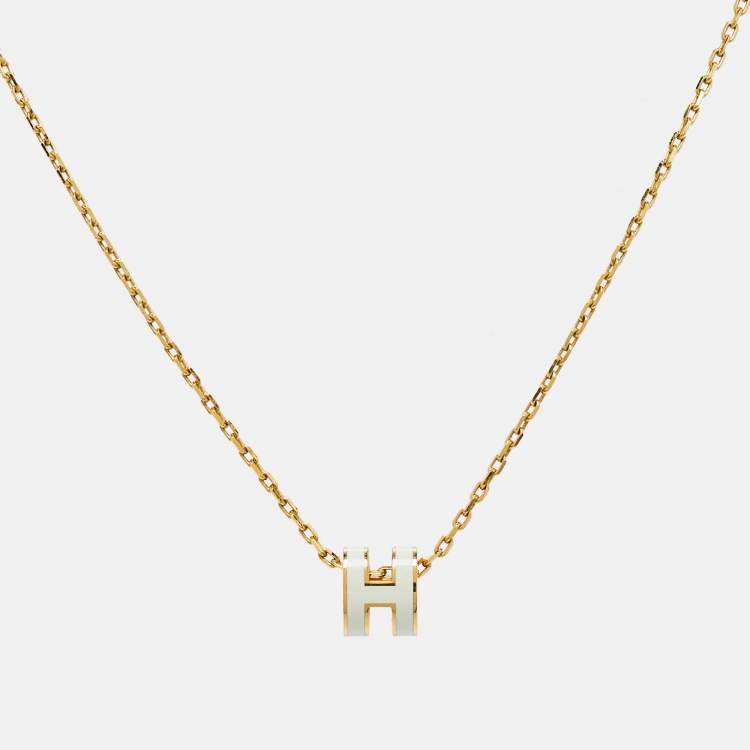 Pre Owned Hermès Pop H  Mini Enamel Gold Tone Necklace