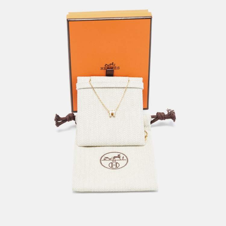 Pre Owned Hermès Pop H  Mini Enamel Gold Tone Necklace