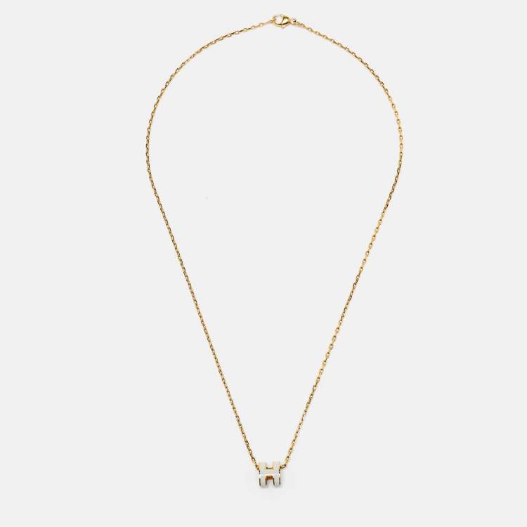 Pre Owned Hermès Pop H  Mini Enamel Gold Tone Necklace