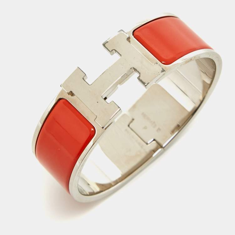 Pre Owned Hermes Clic Clac H Enamel Palladium Plated Bracelet
