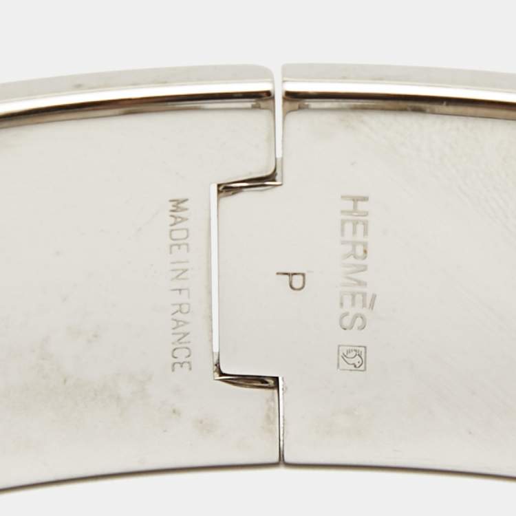 Pre Owned Hermes Clic Clac H Enamel Palladium Plated Bracelet