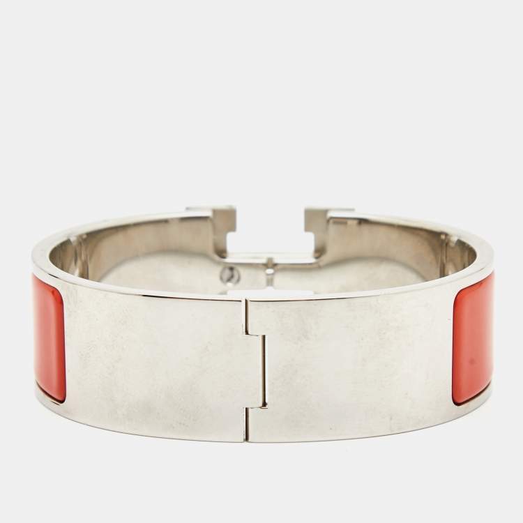 Pre Owned Hermes Clic Clac H Enamel Palladium Plated Bracelet