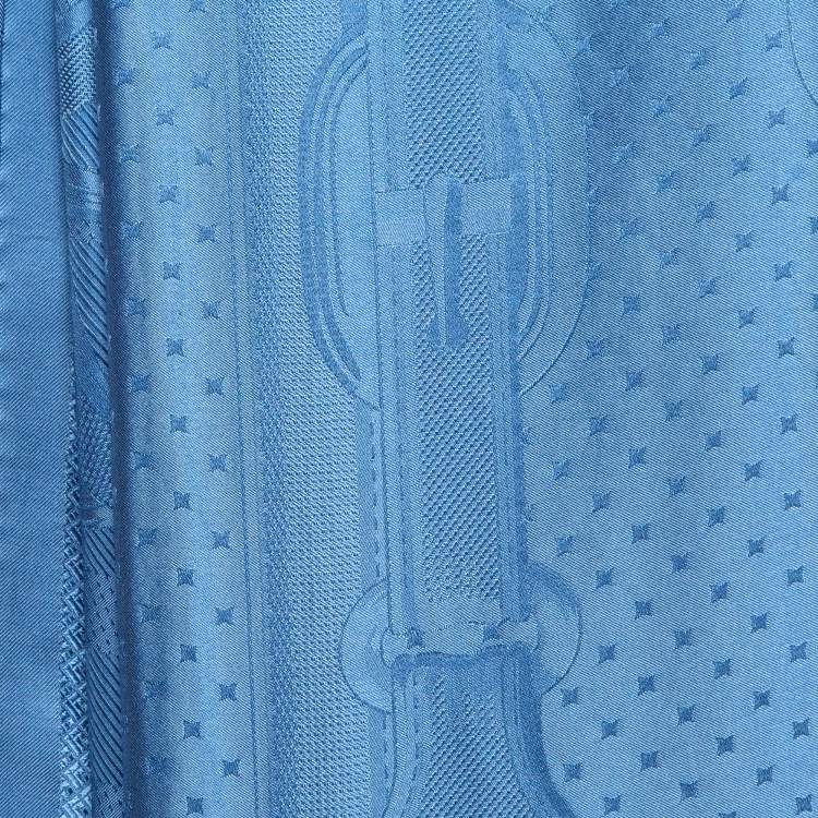 Pre Owned Hermes Blue Patterned Silk Satin Coaching Scarf