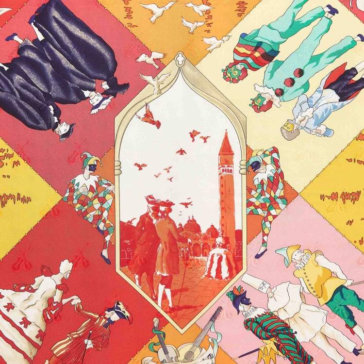 Pre Owned Hermes Vintage Multicolor Jacquard Silk Le Carnaval de Venise Scarf
