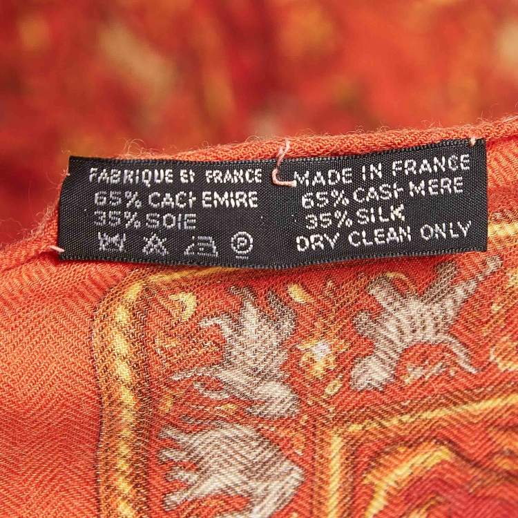 Pre Owned Hermes Orange Cashmere and Silk Chasse En Inde Scarf